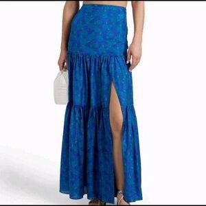 Veronica Beard Serence Silk Maxi Skirt Sz 4 Blue Purple Floral Tiered $598